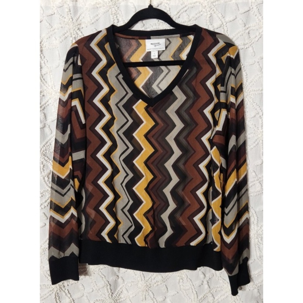 Missoni Target Collab Womens Sheer Chevron Top Size Large Brown Black‎ Retro